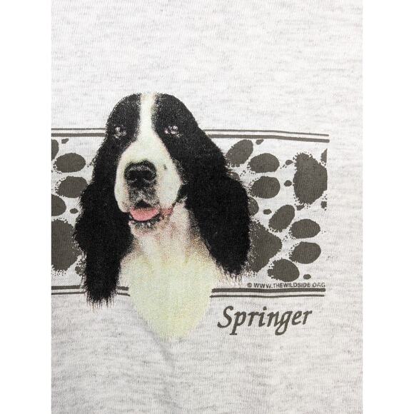 Vintage Hanes Springer Spaniel T-Shirt Large Gray Dog Pawprints NOS - Picture 1 of 9